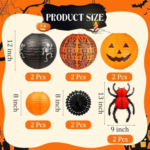 12 Pcs Halloween Paper Lanterns Decorations Jack-O'-Lantern Party Supplies