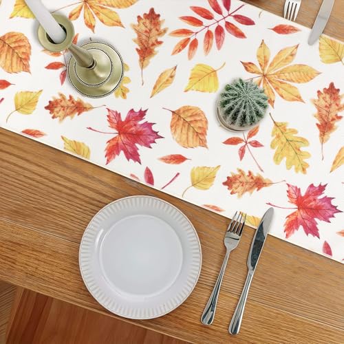 OWENIE Autumn Fall Table Runner 13x60 Inches for Kitchen Dining Thanksgiving Halloween