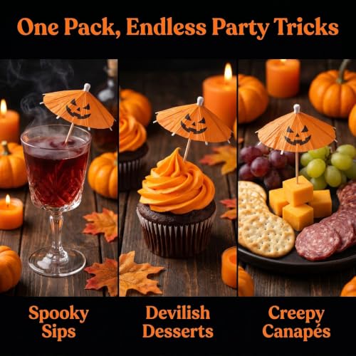 Halloween Pumpkin Cocktail Picks 100 Pcs - Festive Party Drink Decorations