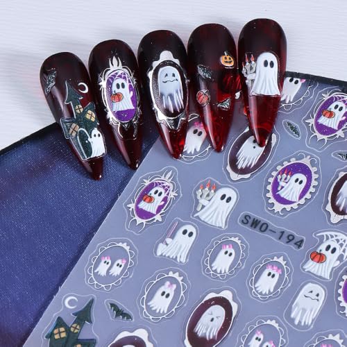 Halloween Nail Art Stickers Set - Ghost Pumpkin Spider Mirror 5D Embossed Style09