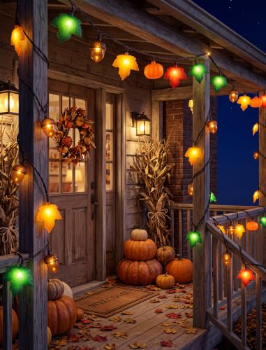 8.5FT Fall Pumpkin Maple Leaf Acorn String Lights - Outdoor Decor, Plug-in, 10 LED