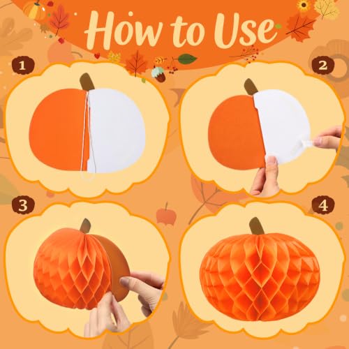 Fall Pumpkin Honeycomb Hanging Decorations Set - 30 Pieces for Thanksgiving & Harvest Party - Variation of THIS Listing