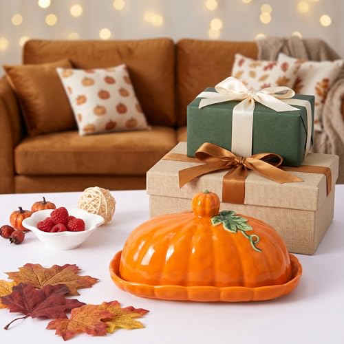 Pumpkin Butter Dish with Lid - Orange Pumpkin Shaped Multi-Purpose Kitchen Decor