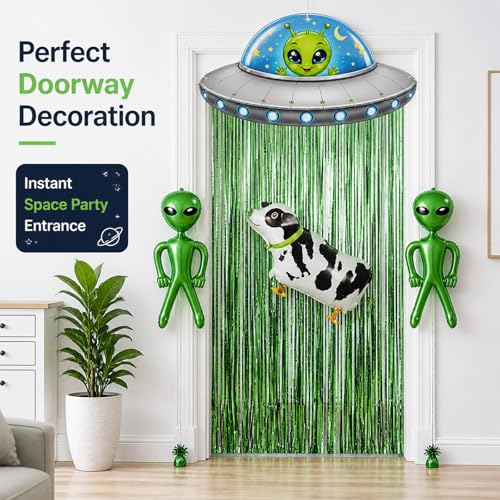 Alien Birthday Party Decorations Set UFO Inflatable Door Curtain & Balloons