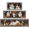 Halloween Ghost Kitchen Rugs Set - Orange & Purple, 3 Sizes, 16x31/47/59 in - Festive Fall Decor