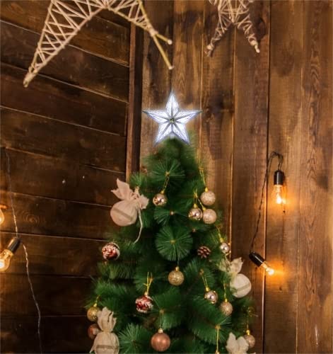 White Christmas Tree Topper Lights - 8 in 10 LED Double-Sided Star for Xmas & Holiday Decor