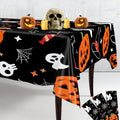 Halloween Tablecloths Pack of 3 - Black & Orange Spooky Design 54x108 Inches