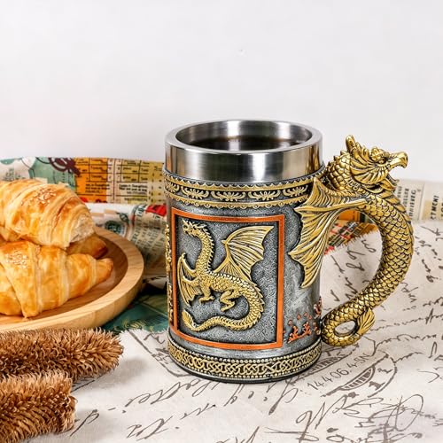 Medieval Dragon Beer Mug - 20 Fl Oz Stainless Steel & Resin Fantasy Tankard