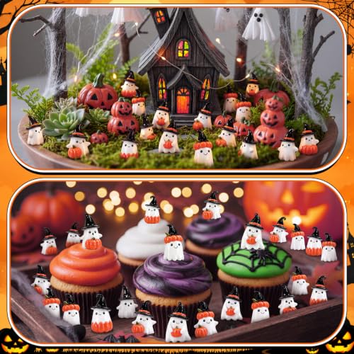 Halloween Pumpkin Ghost Figurines Set - Tiny Resin Ghost Decorations, 100 Pcs