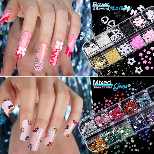 Nail Art Charms and Rhinestones Kit with Stickers, Gems, Pearls & Tools