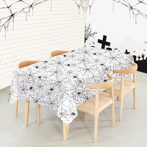 Halloween Tablecloth - 2pcs White Spider Web Disposable 108x54in Spill-Proof Decor