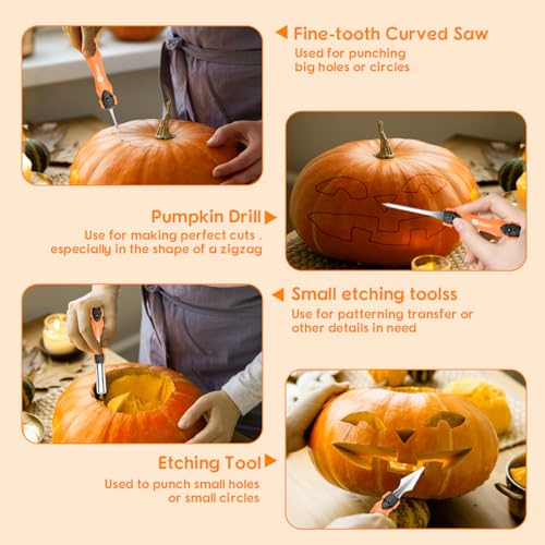 Pumpkin Carving Tools Set - 7 Pcs Stainless Steel Halloween Jack-O-Lantern Kit - Variation 7