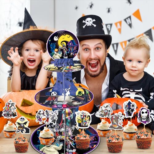 Night Before Christmas Cupcake Stand 3-Tier Halloween & Holiday Decor with Toppers