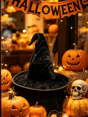 Halloween Witch Hat for Women - Ruched Wizard Costume Accessory
