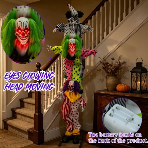 Halloween Clowns Animatronic Decorations - 6ft Outdoor Trick-or-Treat Prop with Sound & Lights - Variation: Clowns