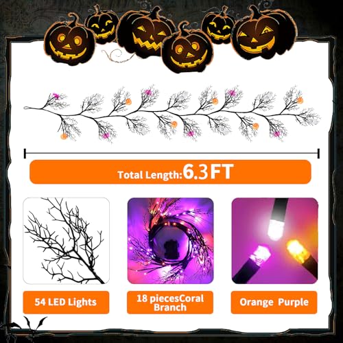 Halloween Garland with Lights Pumpkin Bat Ghost Indoor Decor - 8 Modes, Timer, 6.3FT