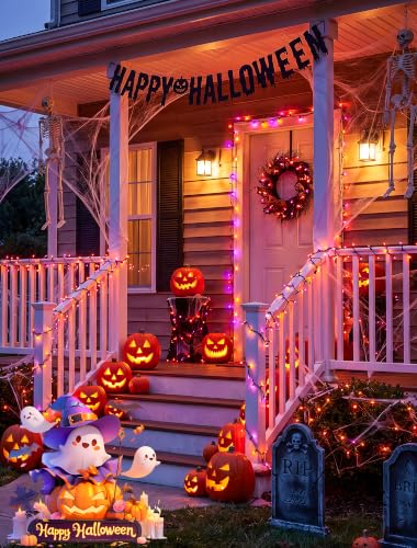Halloween String Lights 13FT 50 Count Orange & Purple Lights - Brown Wire, Connectable, Waterproof, Festive Decor