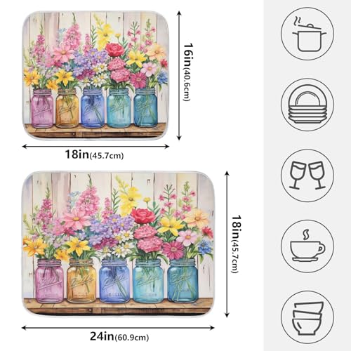 24x18 Inch Floral Jars Dish Drying Mat for Kitchen Counter Absorbent Microfiber