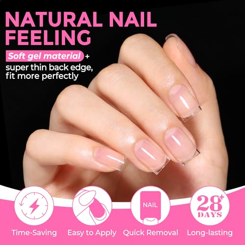 UNA GELLA Extra Short Sharp Square Nail Tips 216Pcs - Precise Fit & Pre-Buffed Clear Fake Nails for DIY & Salon Manicure
