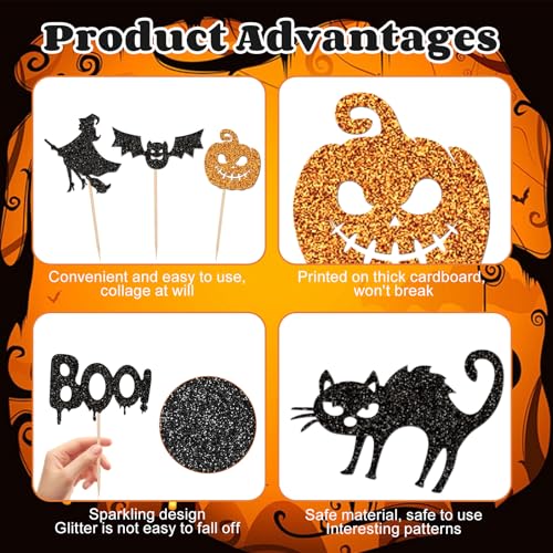 Halloween Cupcake Toppers Glitter Spooky Witch Black 48 Pcs Lel-55 Party Decorations