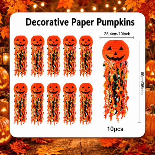 Halloween Pumpkin Paper Lanterns Set of 10 - Indoor Outdoor Festive Decor