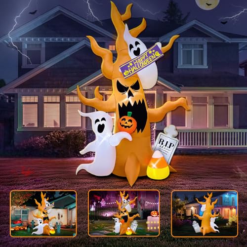 8FT Halloween Inflatable Spooky Tree with LED Lights - Outdoor Yard Decor
