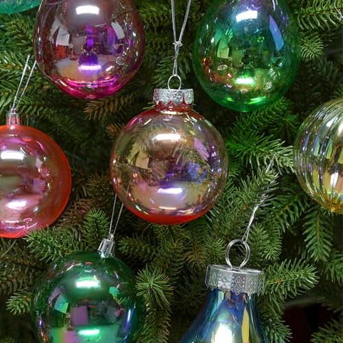 Multicolored Iridescent Plastic Christmas Ball Ornaments - 12PCS 60MM Set