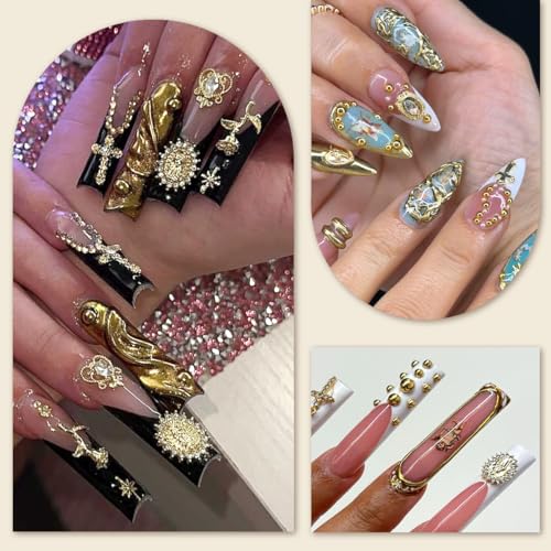 Gold 3D Cross Nail Charms & Religious Beads for Nail Art & Crafts