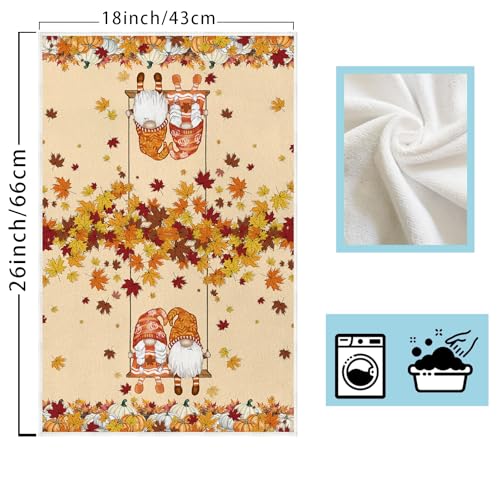 Gnome Pumpkin Dish Towels Set of 2 - Fall Kitchen Decor 18x26 Inches