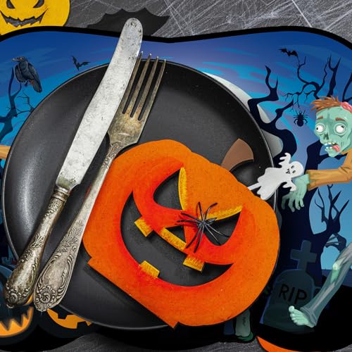 Halloween Plastic Bat Ghost Placemat Set - 6 Irregular Table Mats with Spooky Design