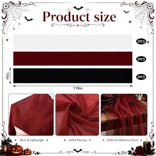 Outdoor Wedding Table Runner Set - Red Black White 6 Pack, 12x118 Inches