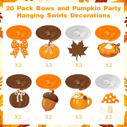 Fall Hanging Swirl Decorations with Pumpkins Maple Leaves & Bows - 20 Pcs