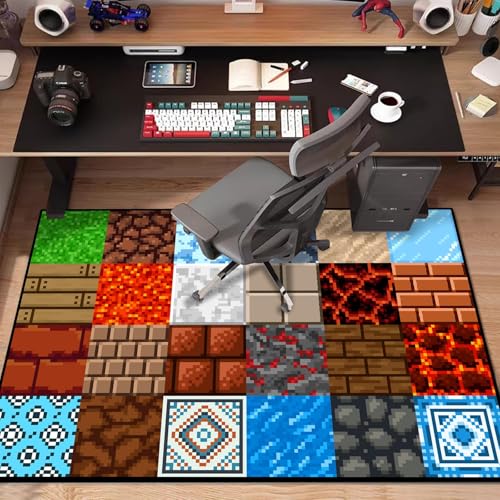 Pixel Game Element Rug for Boys' Bedroom - 4'7 x 5'10 Anti-Slip Carpet