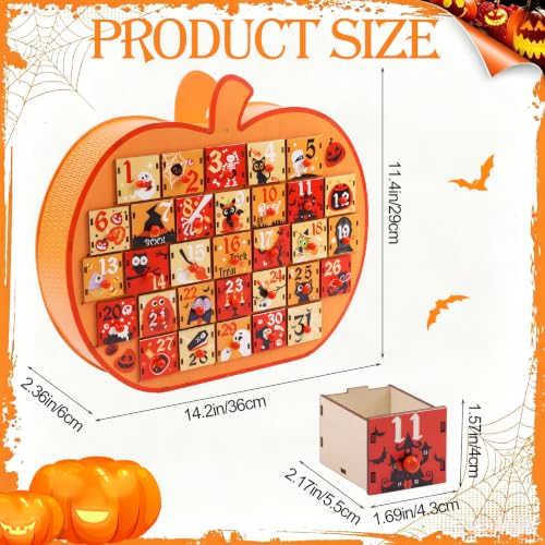 Halloween Pumpkin Countdown Calendar - Wooden Advent Box with Storage Drawers - Orange, 31 Days