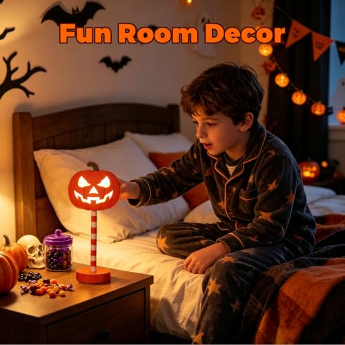 AVEKI Wooden Halloween Pumpkin Night Light - Battery Powered Indoor Decor - Orange Pumpkin