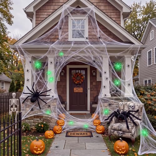 Halloween Spider Web Decorations Set with 105 Fake Spiders - 1500 Sq Ft Indoor & Outdoor Spooky Decor