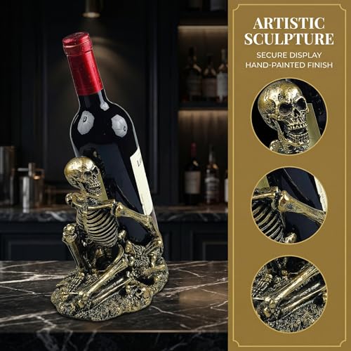 Copper Gothic Skull Wine Bottle Holder - Halloween Countertop Small Rack