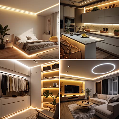 2700K Warm White COB LED Strip Light 16.4FT Dimmable Rope Lights with RF Remote