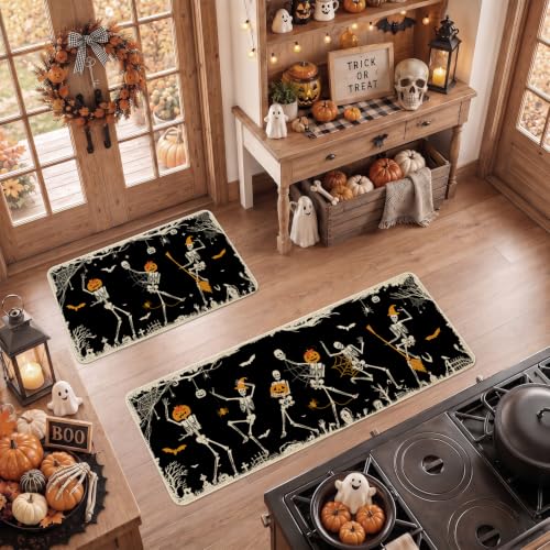 Halloween Skeleton Kitchen Mat Set of 2 - Black & Skeleton Skeleton Black Variation