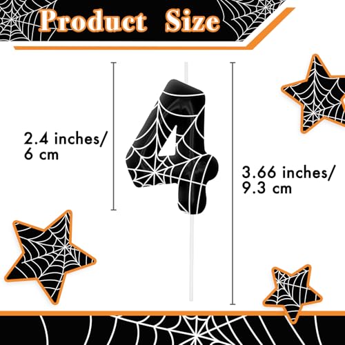 Black and White Number 4 Birthday Candle for Cake - Cobweb Theme Party Decorations