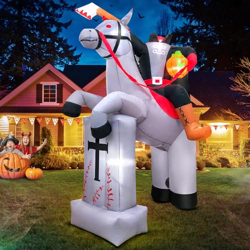 8 FT Headless Horseman Halloween Inflatable with LED Lights for Outdoor Yard Decor