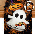 Halloween Table Runner Ghost Pumpkin Spider Web 13x72 Inches - Black & Orange
