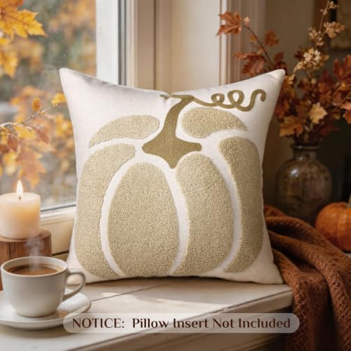 Beige Fall Pumpkin Pillow Cover 18x18 Autumn Halloween Thanksgiving Decor