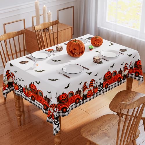 Halloween Tablecloth 60x60 Inch Square Gnome Pumpkin Ghost Decor Waterproof Fall Party Cover - Seasonal Home Dining