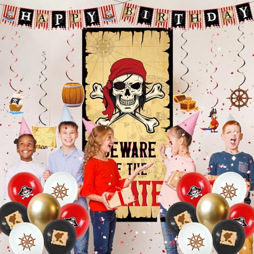 Pirate Theme Birthday Decorations Set with Banner, Balloons & Swirls