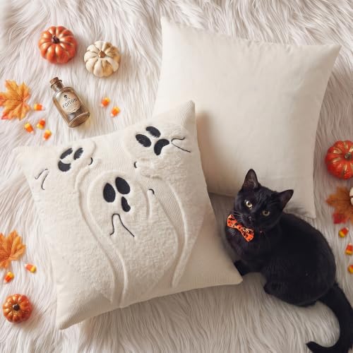 Halloween Throw Pillow Covers 18x18 Inch Set of 2 White Ghost Halloween Decor