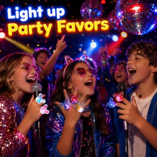 50Pcs Mouse Light Up Rings Halloween Party Favors for Kids - Mi-rings-di