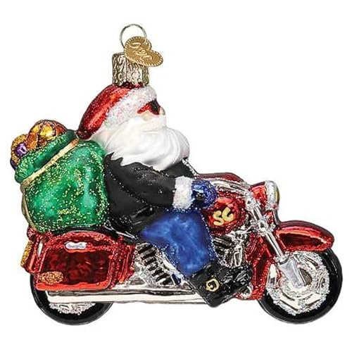 Biker Santa Glass Blown Ornament - Handcrafted Christmas Tree Decoration