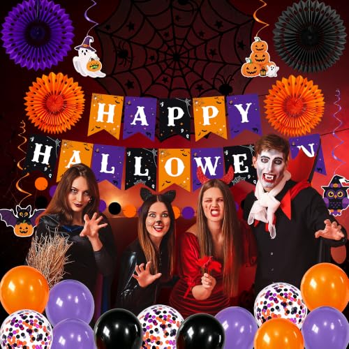 Halloween Decorations Set with Banner Spider Web Balloons and Garlands