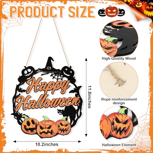Halloween Wooden Ghost Door Sign Wreath - Large Pumpkin & Black Cat Variation